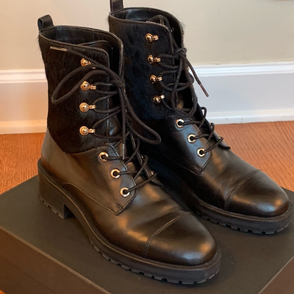 Massimo Dutti Combat Boots, leather WITH REMOVABLE SHEARLING INSOLES,  EU36/US6